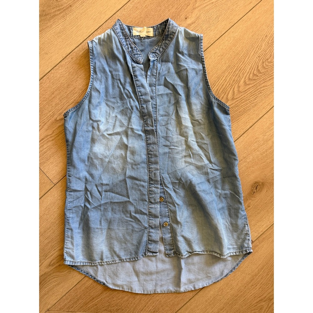 Cloth & Stone Womens XS Light Wash Sleeveless Chambray Denim High Low Top Blue